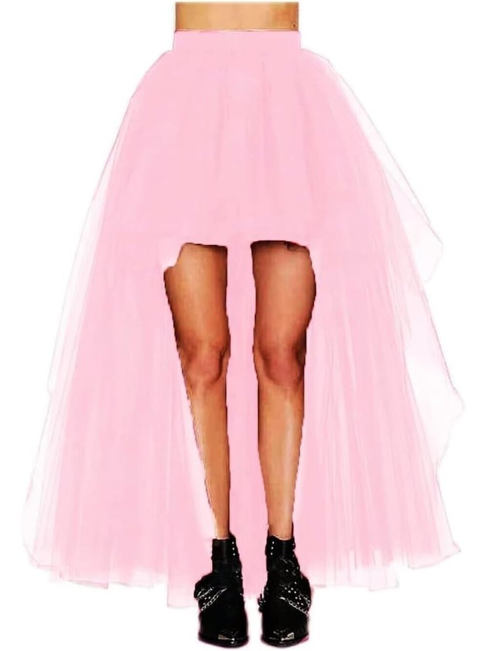 Women's Pink Hi-Lo Long Tutu Tulle Bustle Elastic Imported Waist Skirt